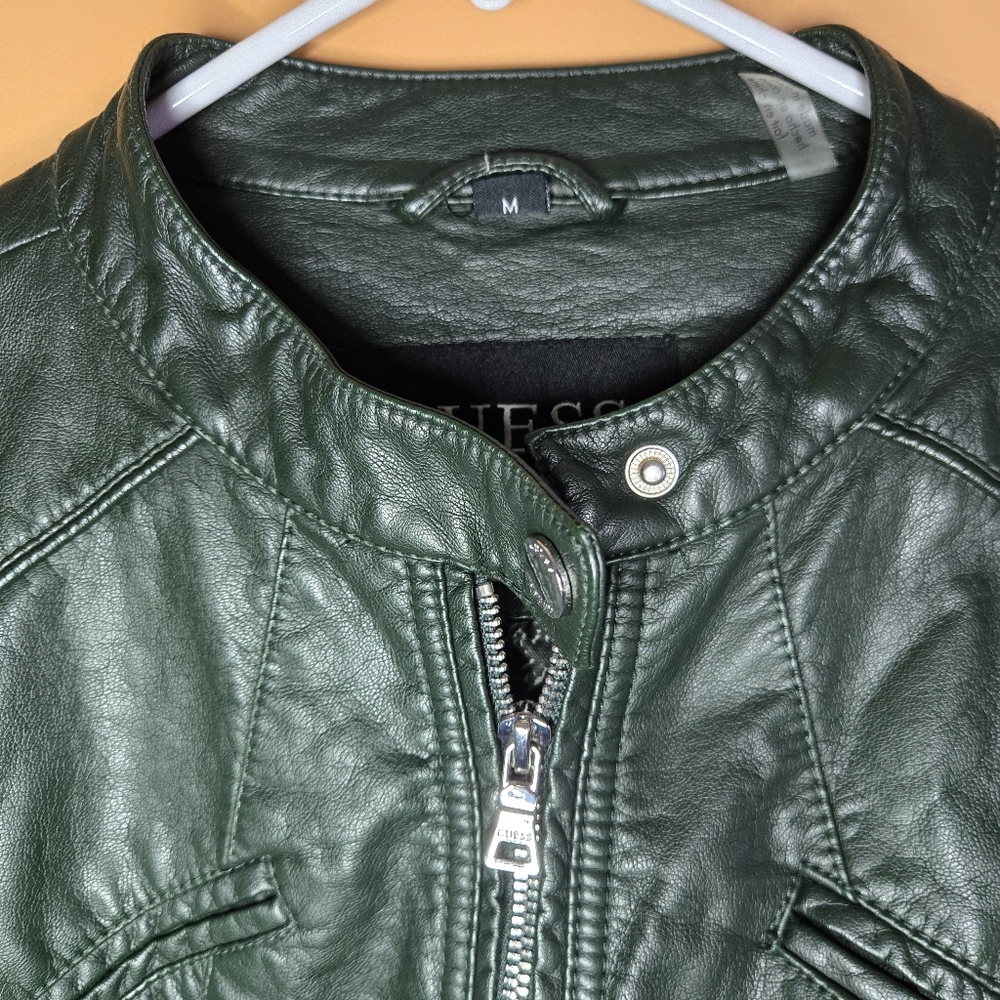 Guess Green Bomber Biker Vegan Leather Jacket, M (PTP=18") - Picture 8 of 15